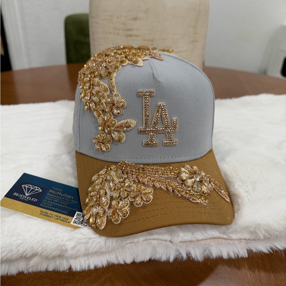 New Era Gold Embellished Tan and Gray SnapBack Hat